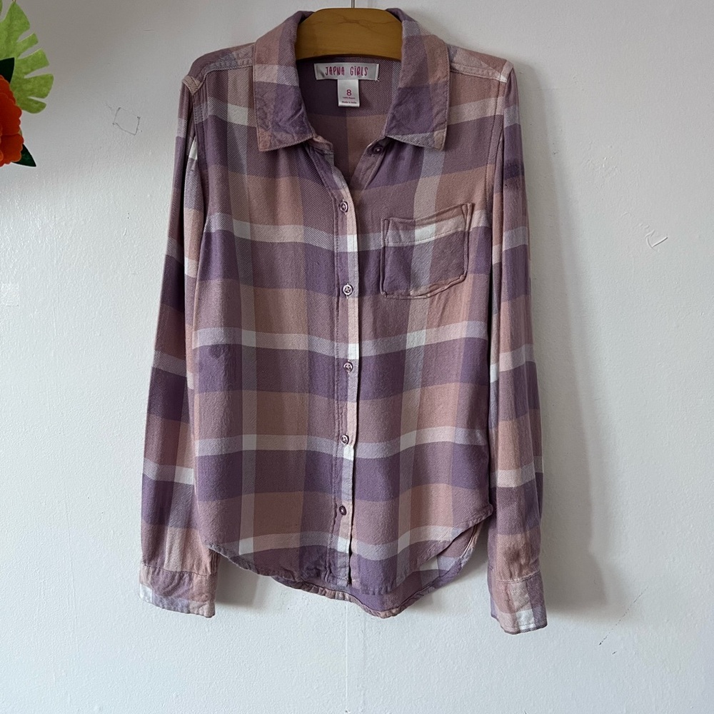 EUC Japna Girls SZ 8 Plaid buttondown Shirt
